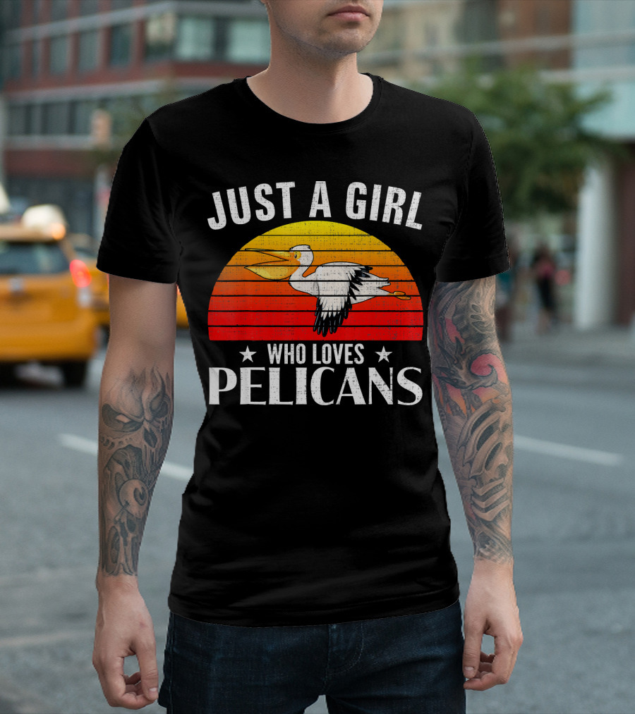 Just A Girl Who Loves Pelicans Retro Sunset T-Shirt