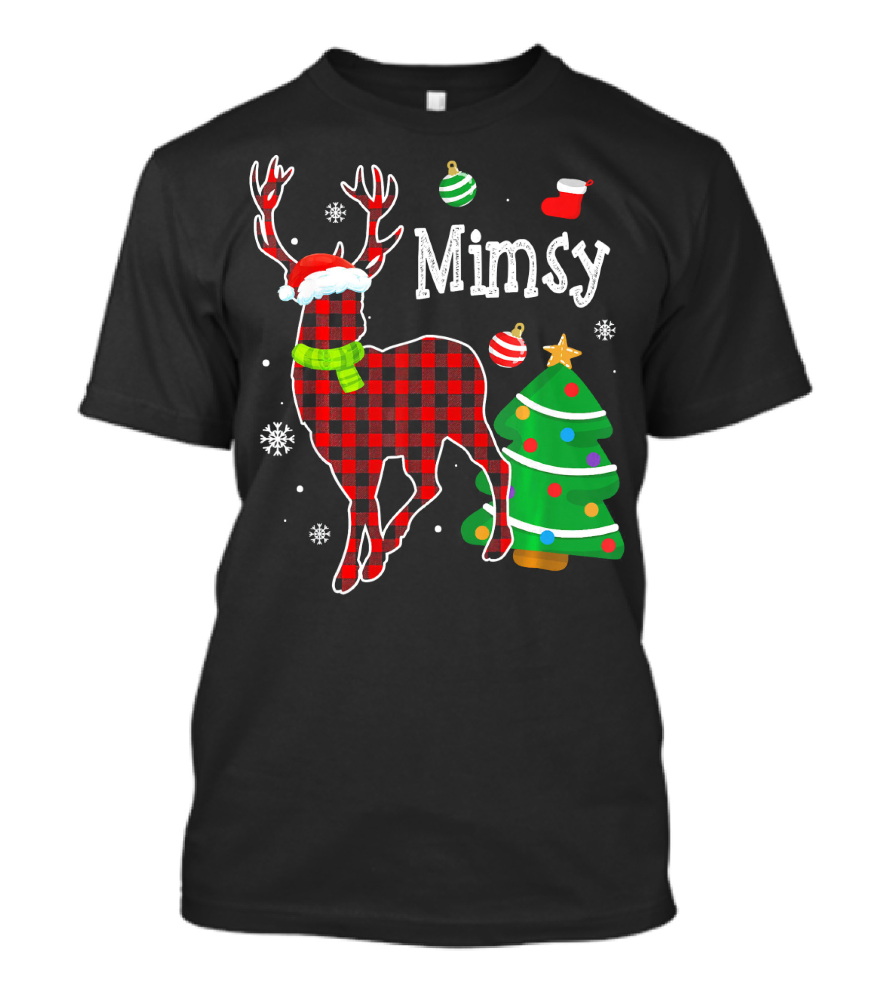 Mimsy Red Plaid Deer Christmas Tree Snowflakes Ornaments T-Shirt