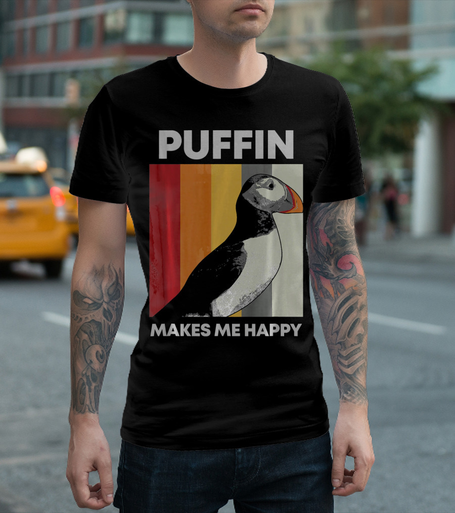 Puffin Makes Me Happy Retro Puffin T-Shirt