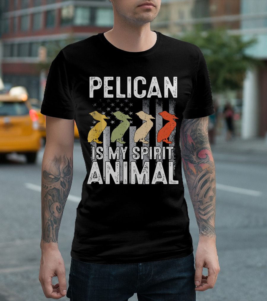 Pelican Is My Spirit Animal USA Patriotic Flag Stripes Stars T-Shirt