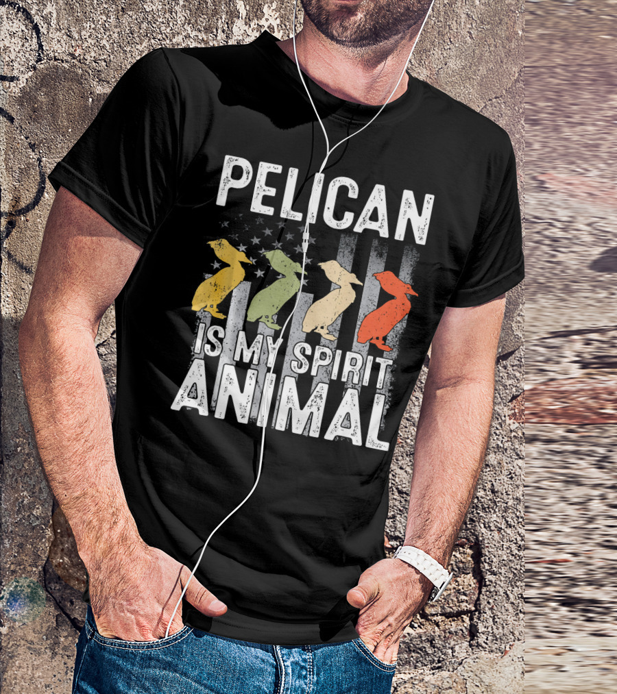 Pelican Is My Spirit Animal USA Patriotic Flag Stripes Stars T-Shirt