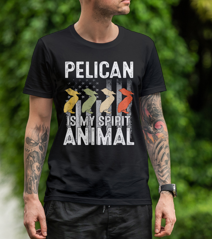 Pelican Is My Spirit Animal USA Patriotic Flag Stripes Stars T-Shirt