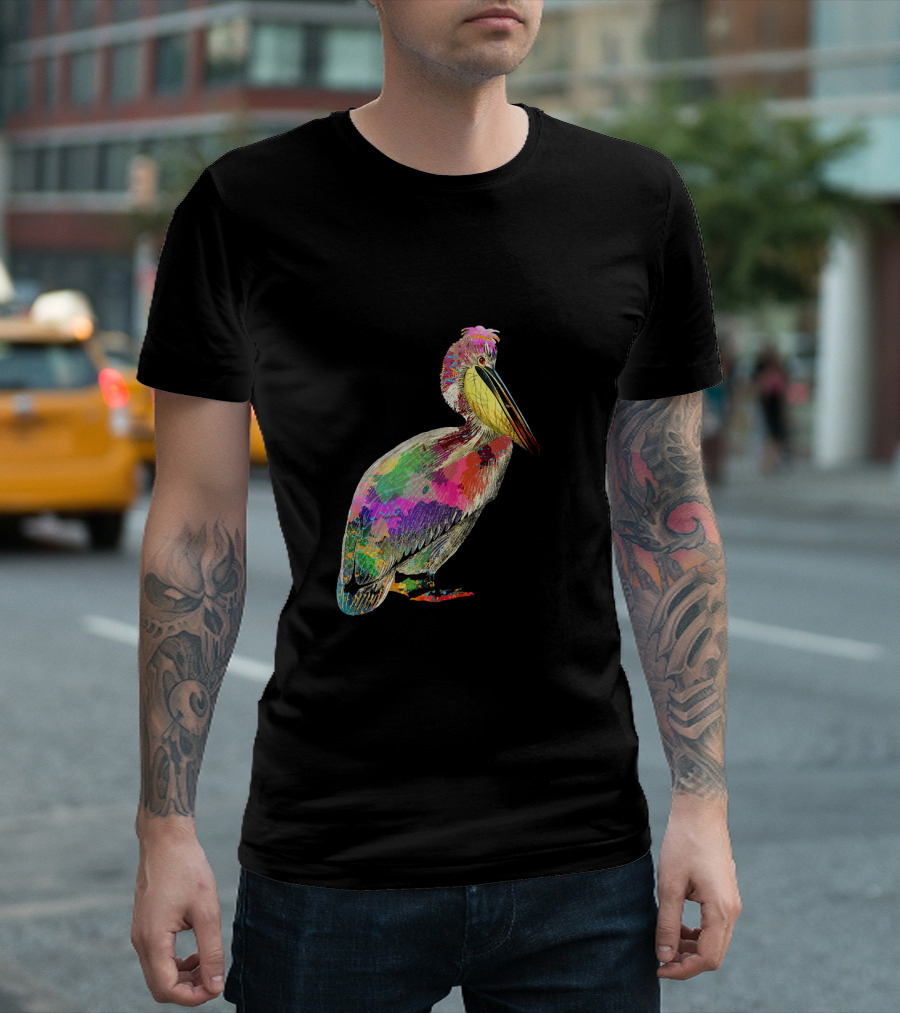 Colorful Pelican Print Splash Bird Visualization T-Shirt
