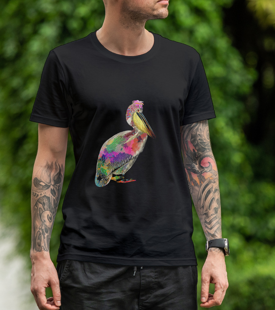 Colorful Pelican Print Splash Bird Visualization T-Shirt