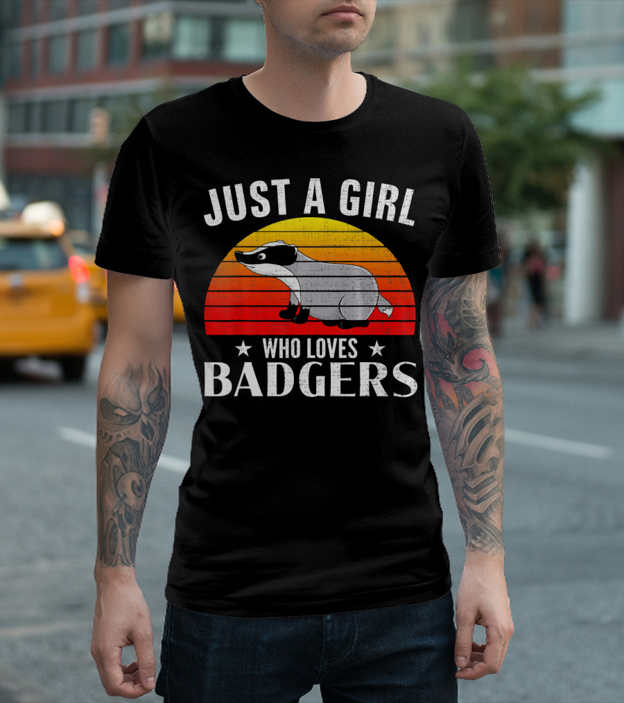 Just A Girl Who Loves Badgers Retro Sunset T-Shirt