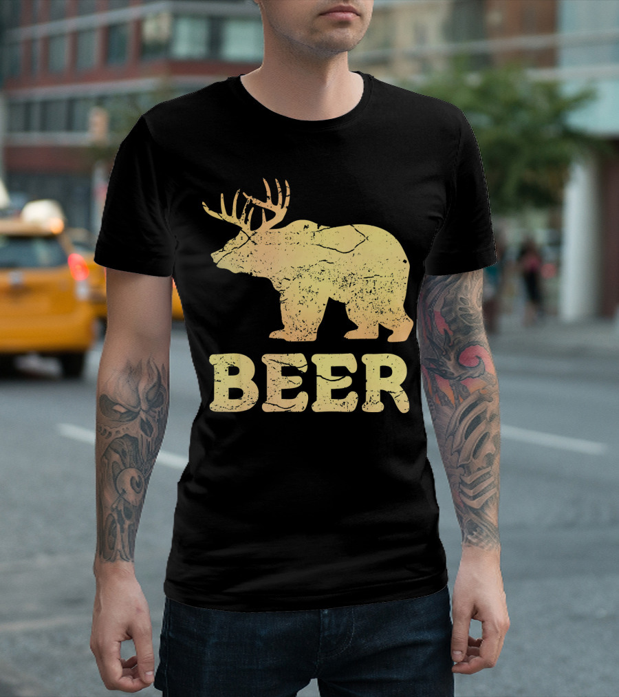 Vintage Bear Deer Antler Silhouette Beer T-Shirt