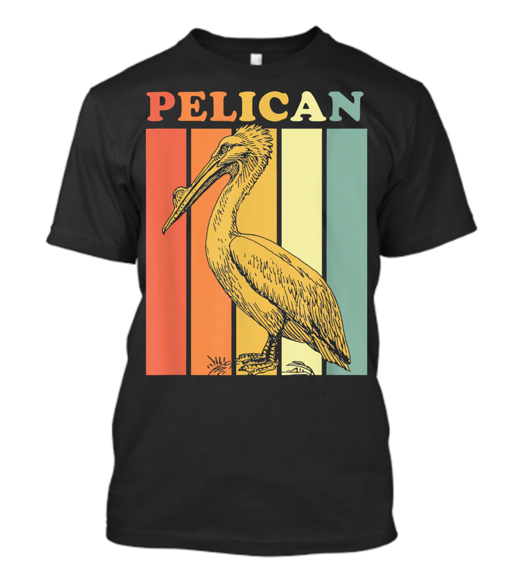 Pelican Retro Sunset Stripes Bird T-Shirt