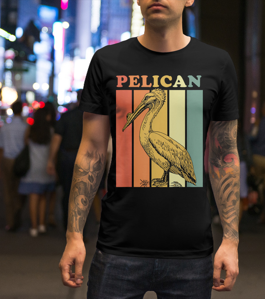 Pelican Retro Sunset Stripes Bird T-Shirt