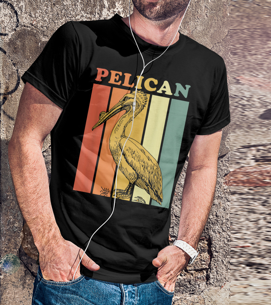 Pelican Retro Sunset Stripes Bird T-Shirt