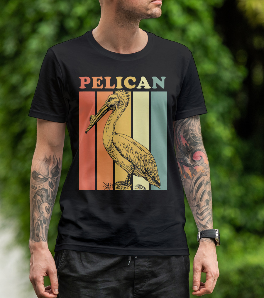 Pelican Retro Sunset Stripes Bird T-Shirt