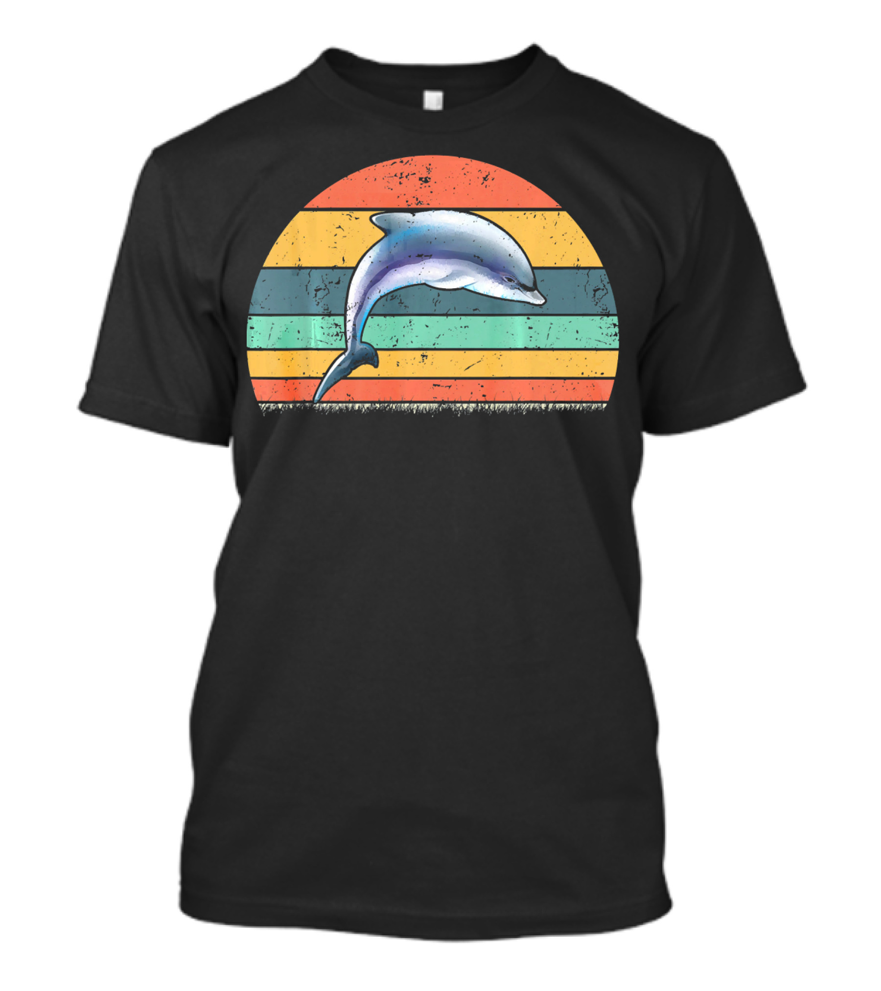 Retro Vintage Dolphin Animal Lover Zooke Classic Striped Sunset T-Shirt
