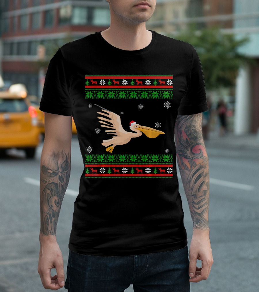 Pelican Santa Hat Christmas Ugly T-Shirt