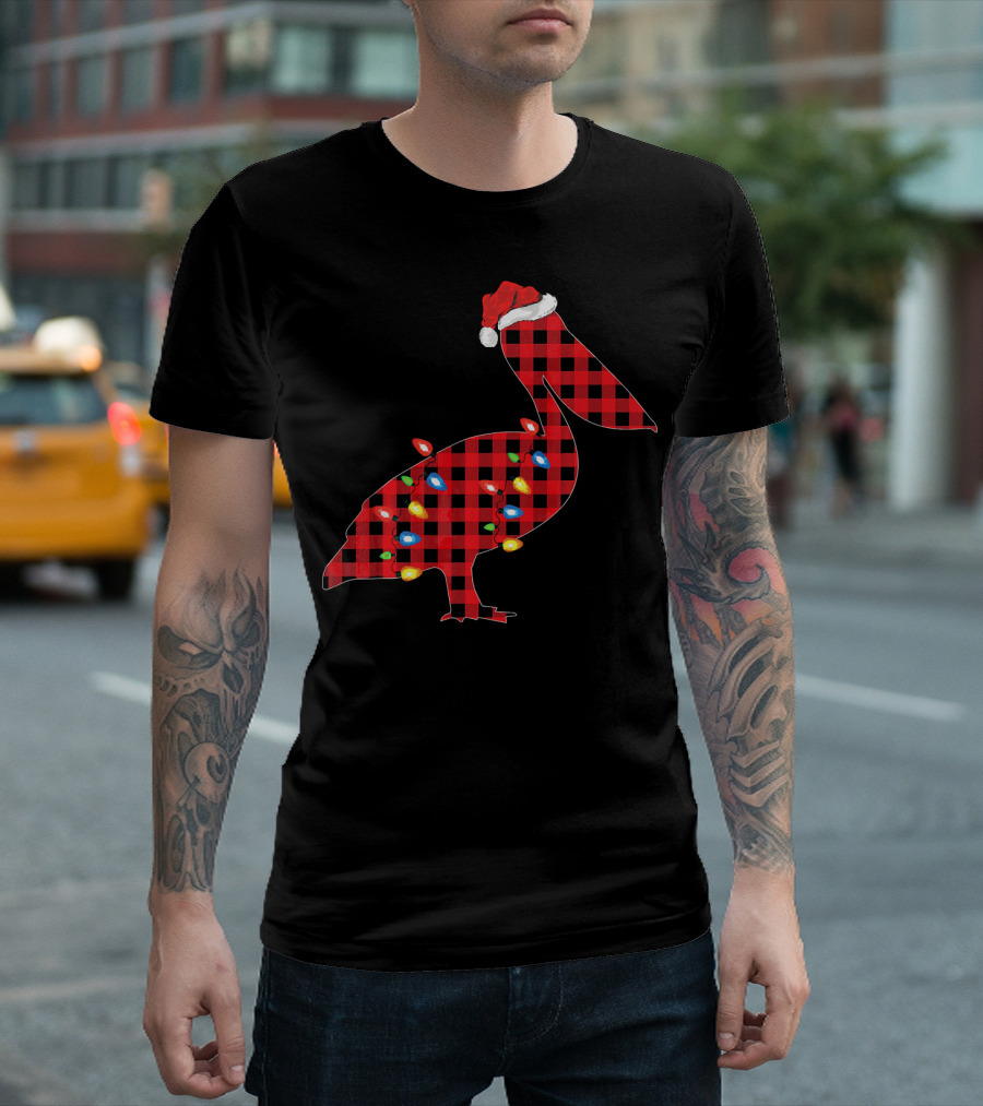 Pelican Family Matching Group Christmas Plaid Santa Hat and Lights T-Shirt
