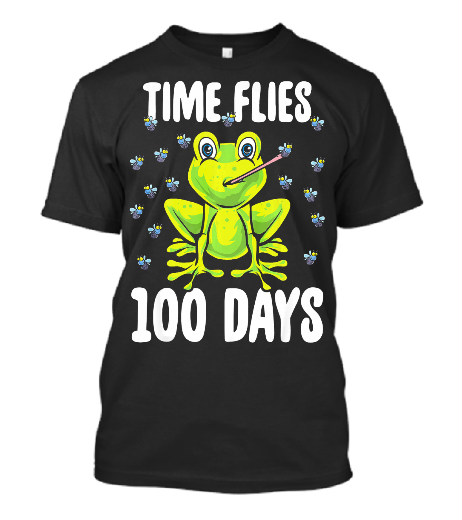 Time Flies Frog With Flies 100 Days Of School 100th T-Shirt