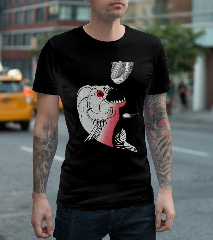 RED BELLIED PIRANHA Fish Animal with Red Eye and Mouth Details T-Shirt