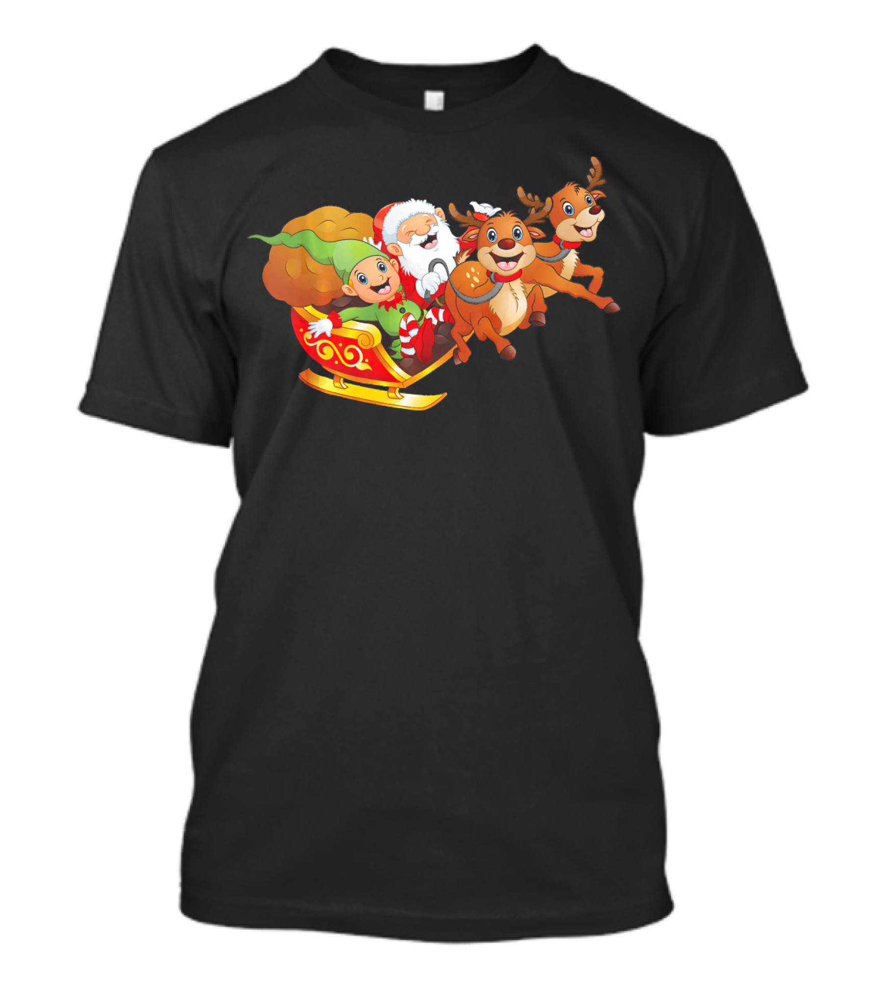Santa And Elf Riding Reindeer Sleigh T-Shirt