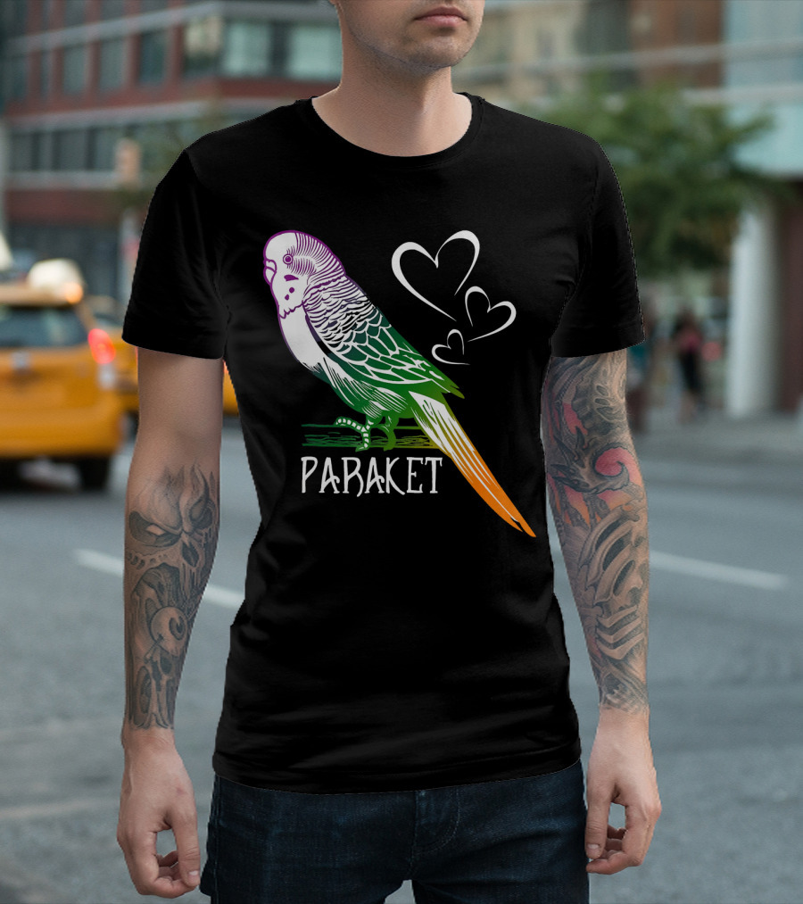 Parakeet Love Hearts Rainbow Bird Paraket T-Shirt