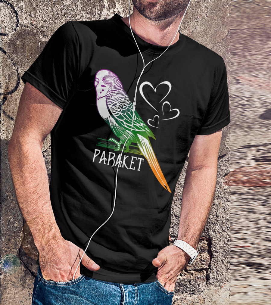 Parakeet Love Hearts Rainbow Bird Paraket T-Shirt