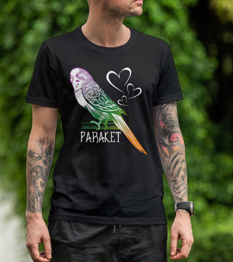 Parakeet Love Hearts Rainbow Bird Paraket T-Shirt