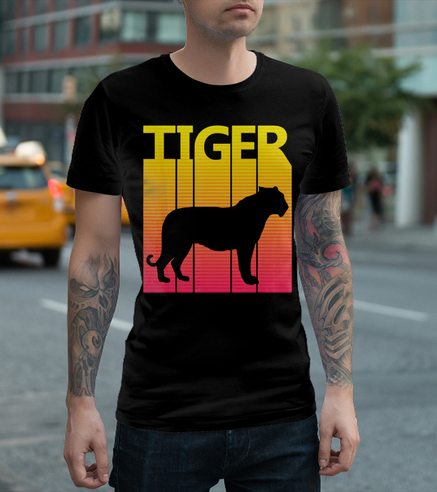 Tiger Silhouette Sunset Stripes T-Shirt