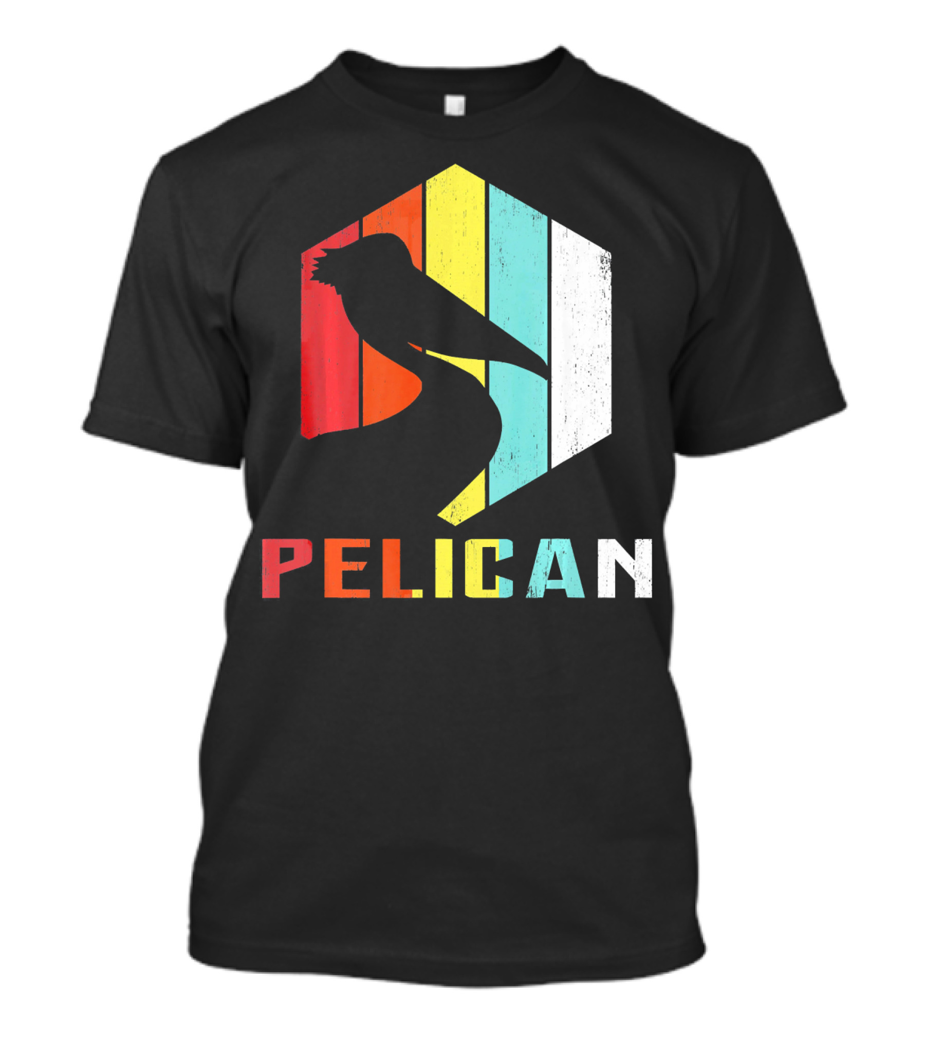 Retro Vintage Pelican Silhouette Color Stripes Animal Lover T-Shirt