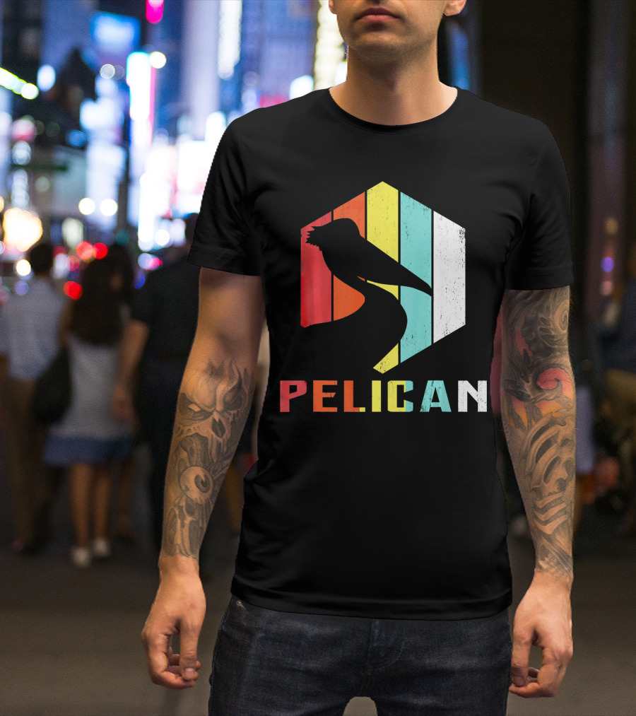Retro Vintage Pelican Silhouette Color Stripes Animal Lover T-Shirt