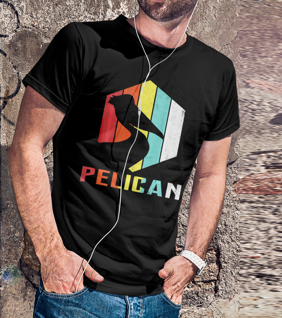 Retro Vintage Pelican Silhouette Color Stripes Animal Lover T-Shirt