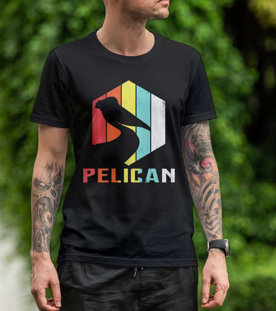 Retro Vintage Pelican Silhouette Color Stripes Animal Lover T-Shirt
