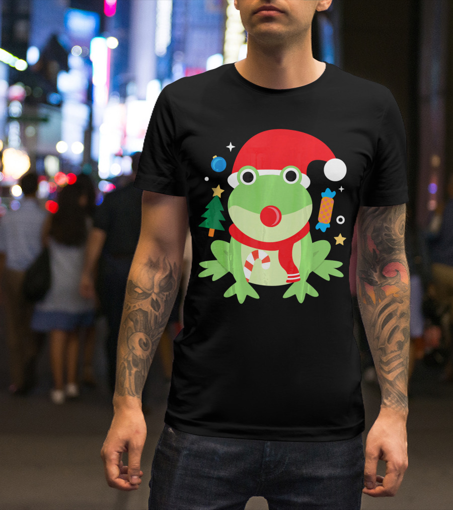 Santa Frog Christmas Candy Tree Funny Cute T-Shirt