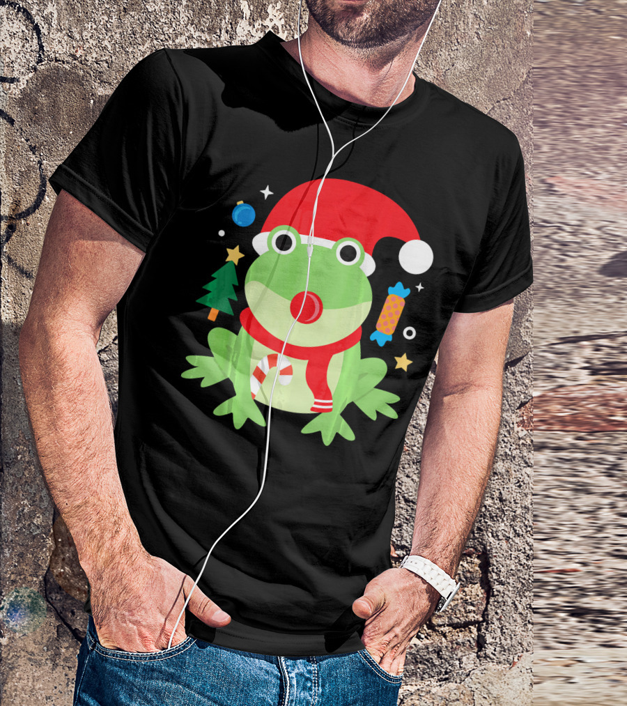 Santa Frog Christmas Candy Tree Funny Cute T-Shirt