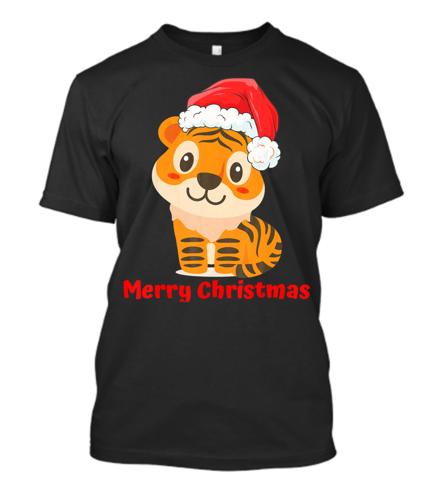 Tiger Santa Hat Merry Christmas T-Shirt