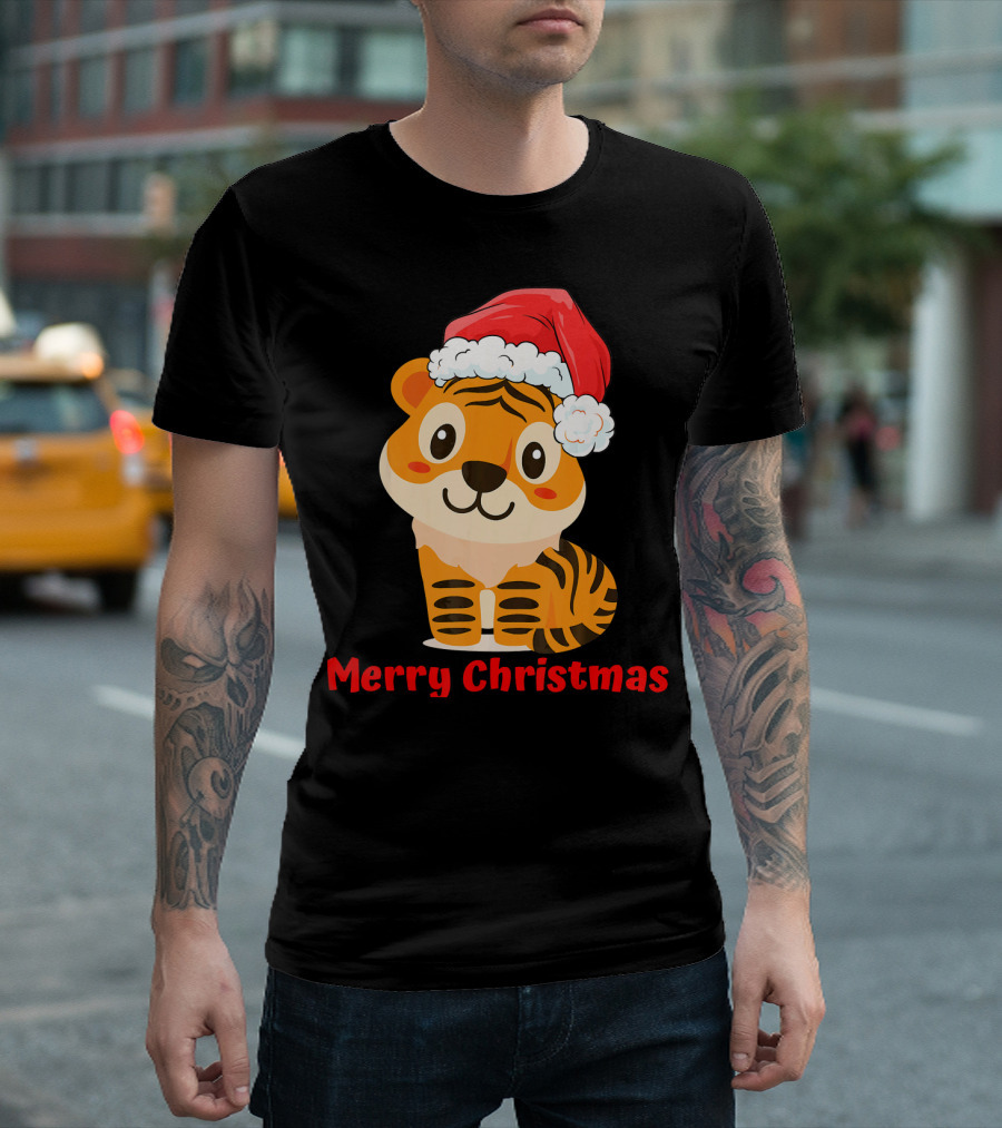 Tiger Santa Hat Merry Christmas T-Shirt