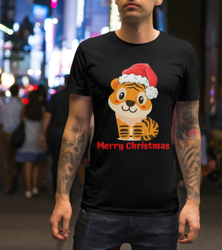 Tiger Santa Hat Merry Christmas T-Shirt