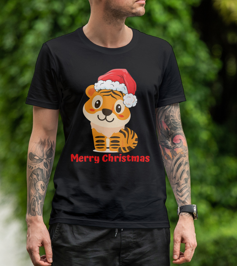 Tiger Santa Hat Merry Christmas T-Shirt