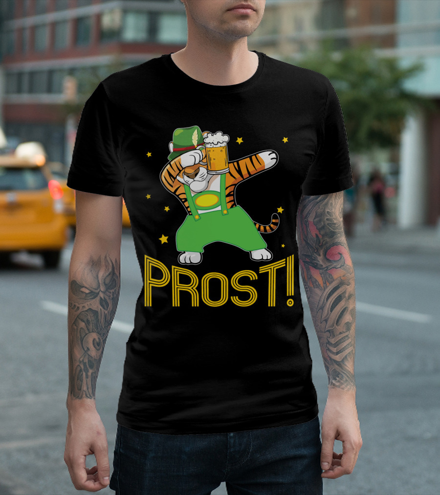 Tiger Dabbing in Lederhosen with Beer and Prost T-Shirt