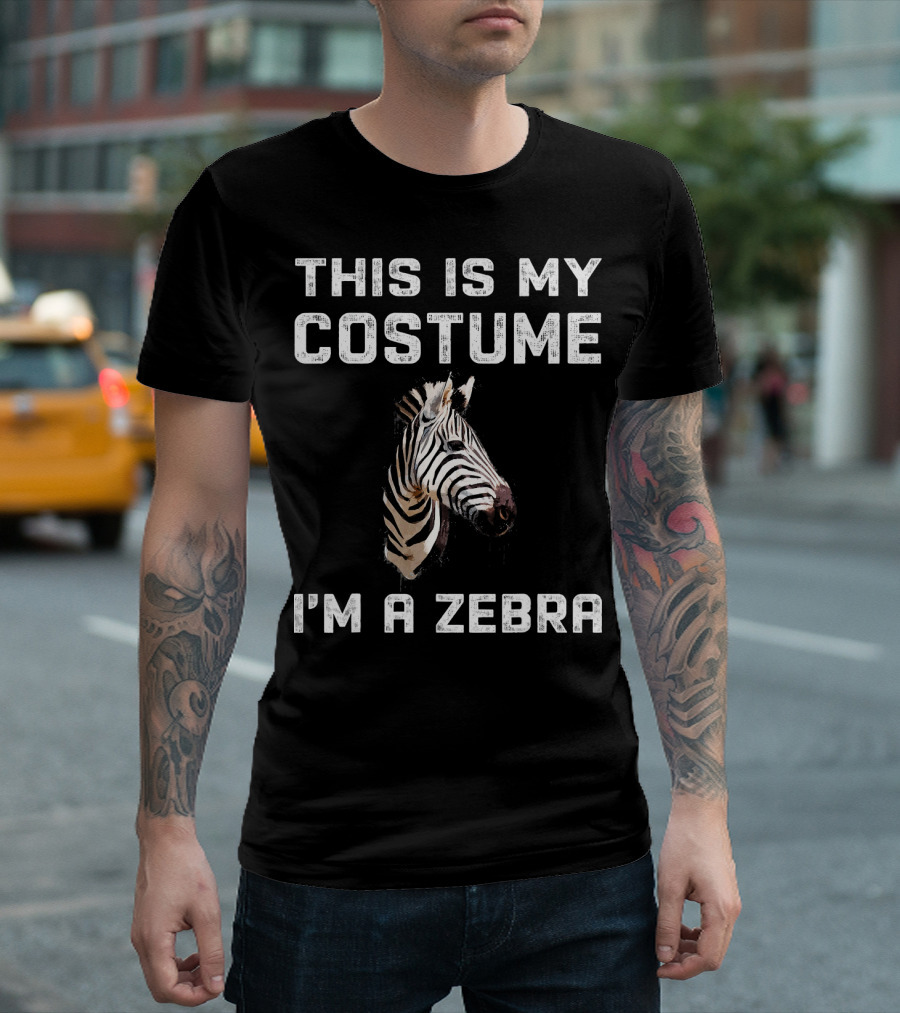 This Is My Costume I'm A Zebra White Text With Zebra T-Shirt
