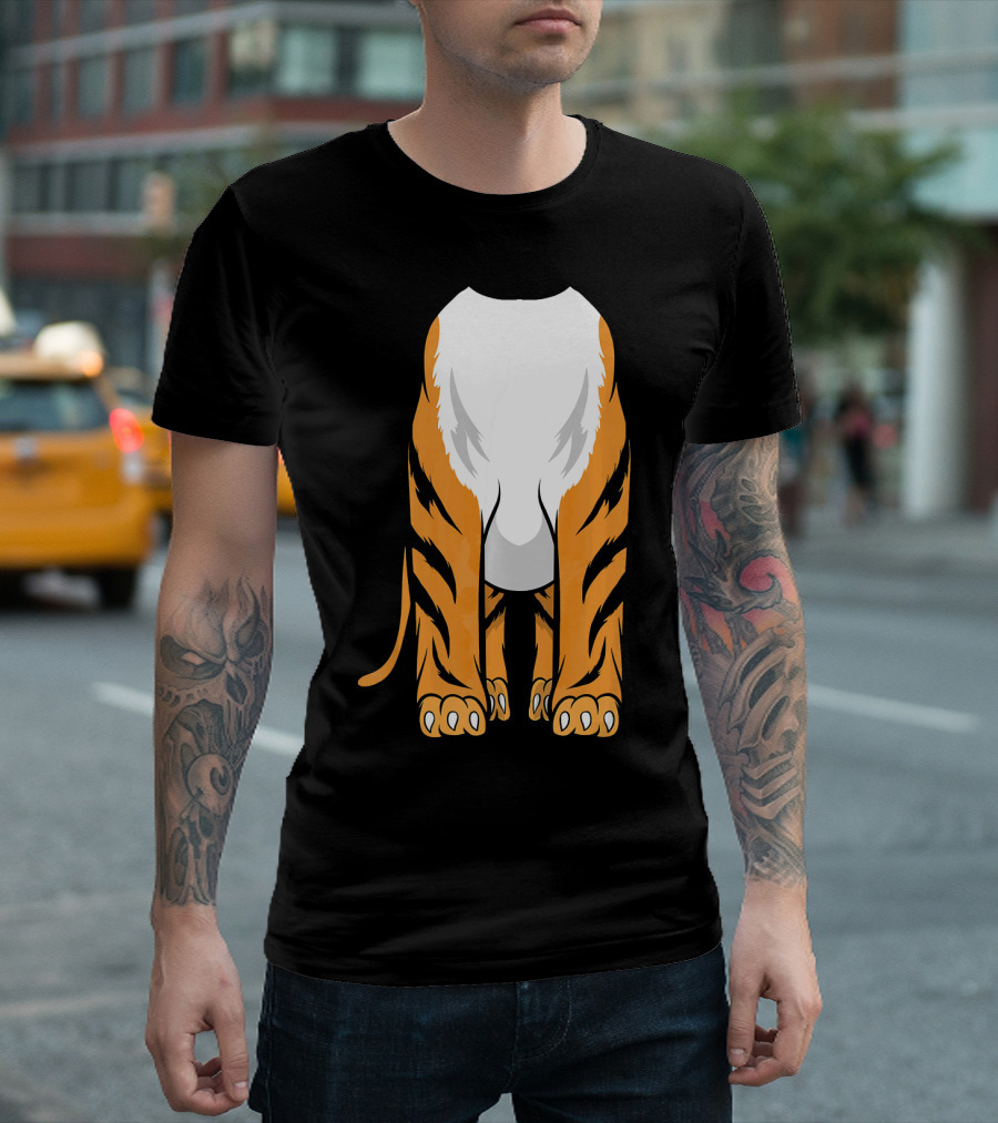 Tiger Costume Illusion with Fuzzy White Belly and Bold Stripes T-Shirt