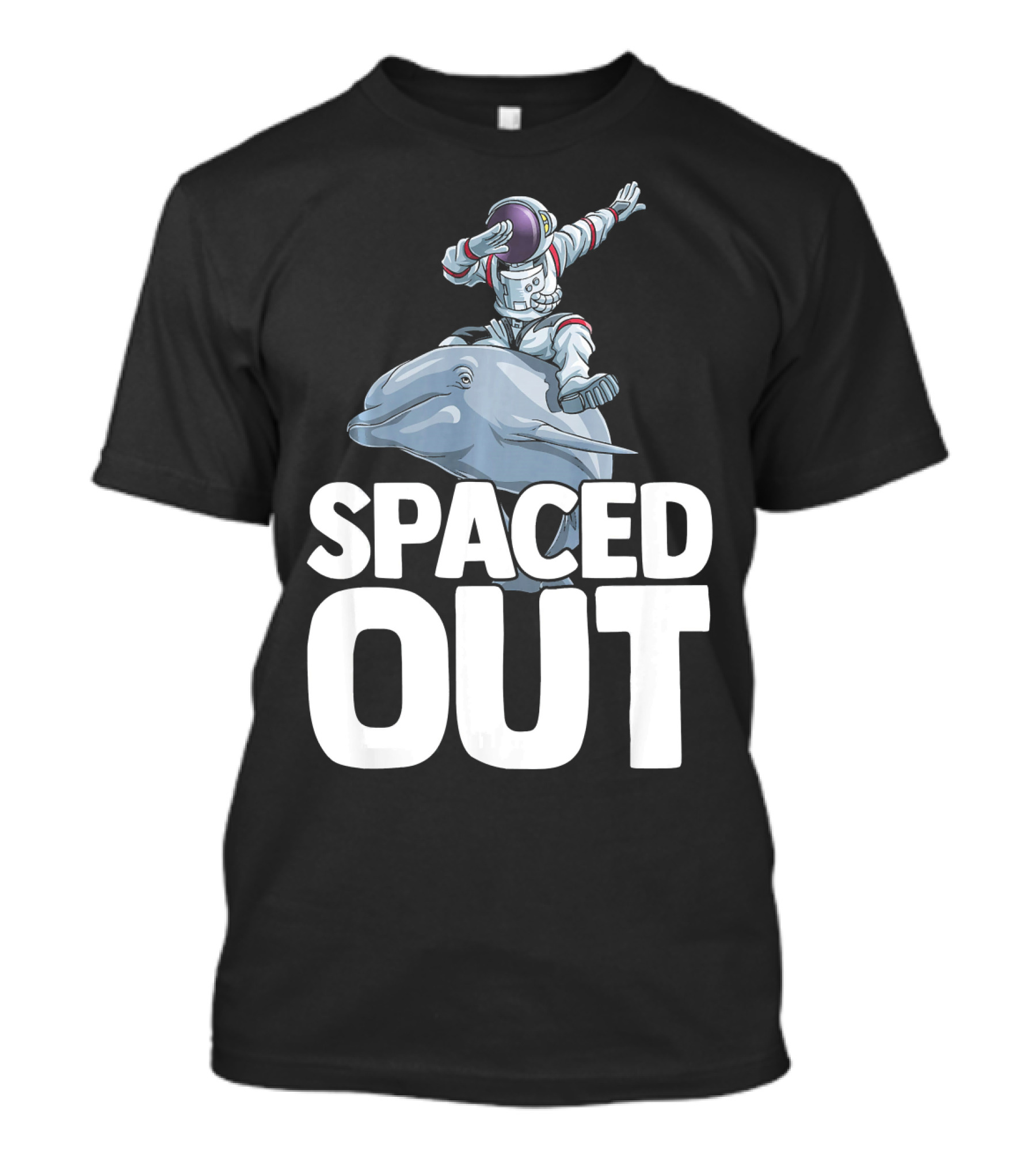 Spaced Out Astronaut Riding Dolphin In Outer Space T-Shirt