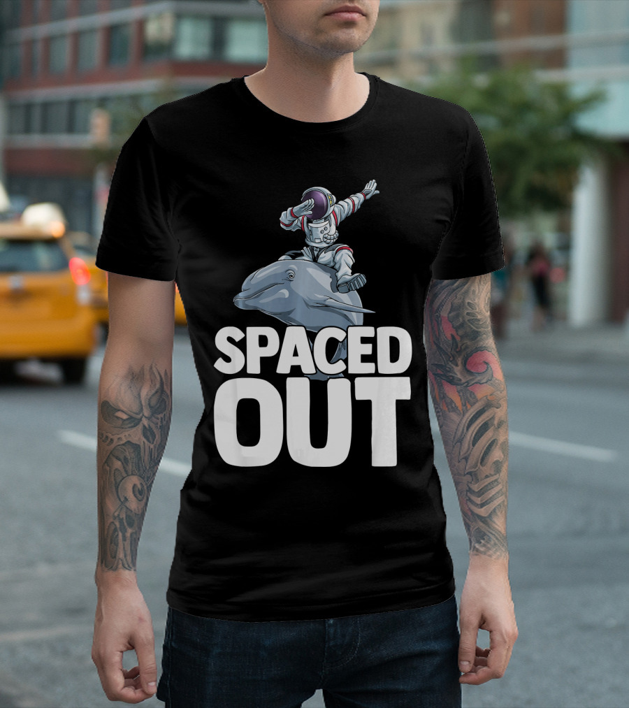 Spaced Out Astronaut Riding Dolphin In Outer Space T-Shirt