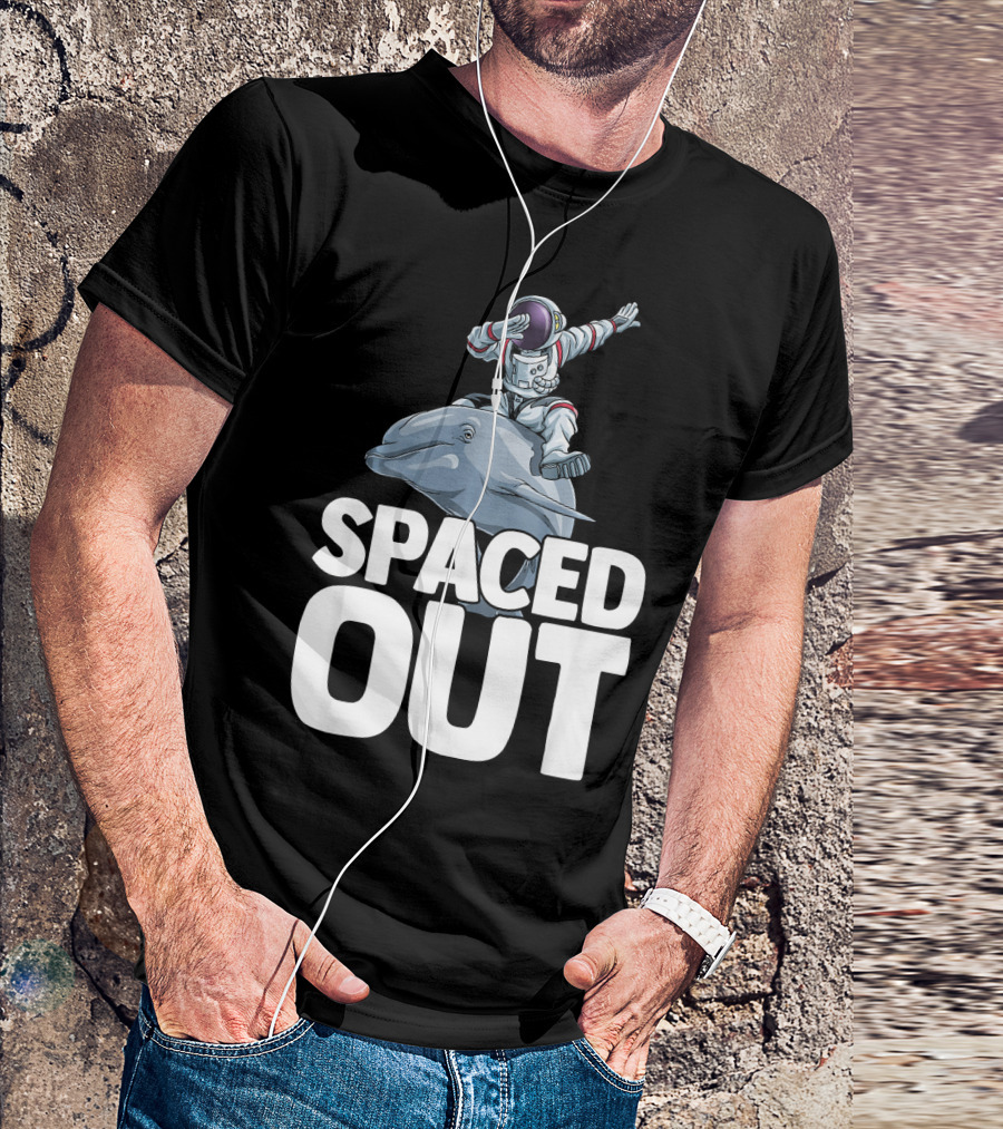 Spaced Out Astronaut Riding Dolphin In Outer Space T-Shirt