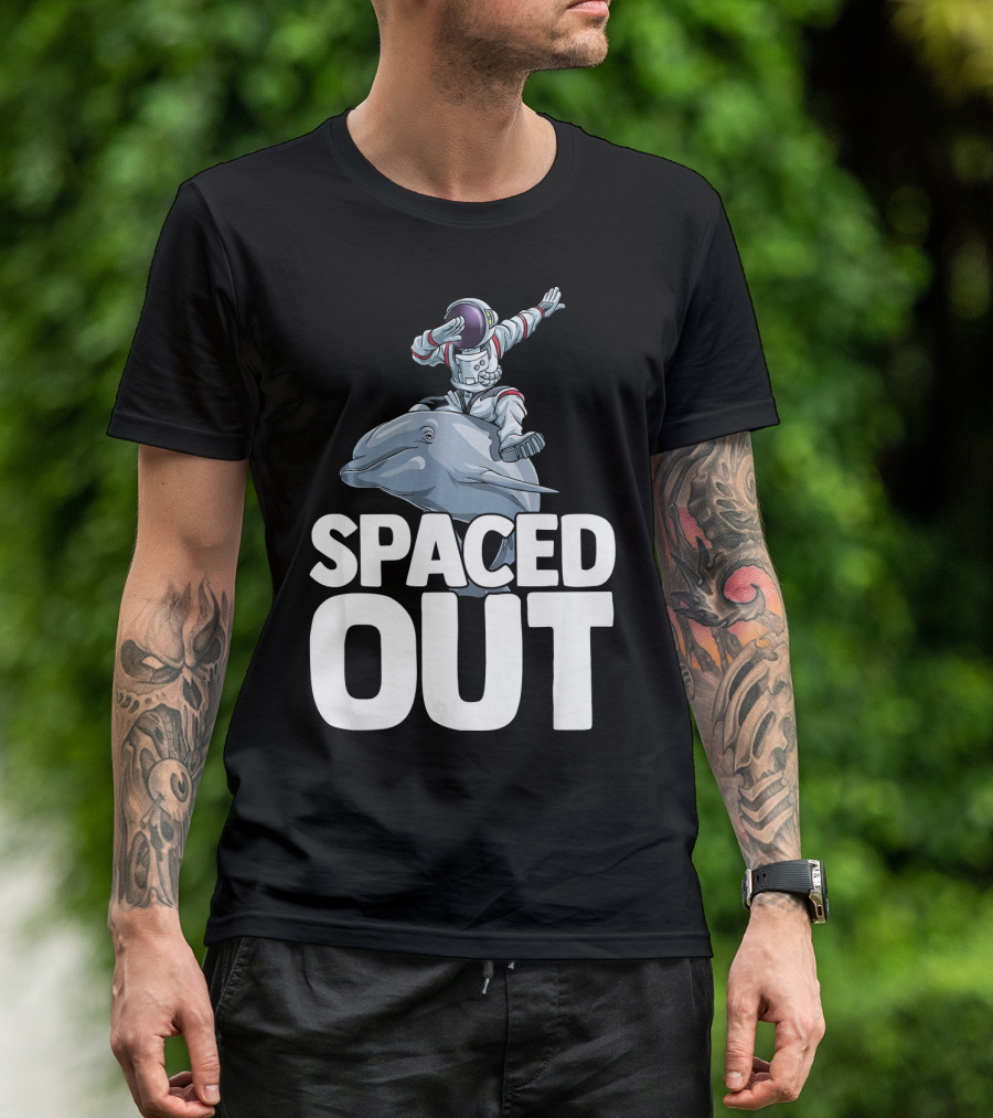 Spaced Out Astronaut Riding Dolphin In Outer Space T-Shirt