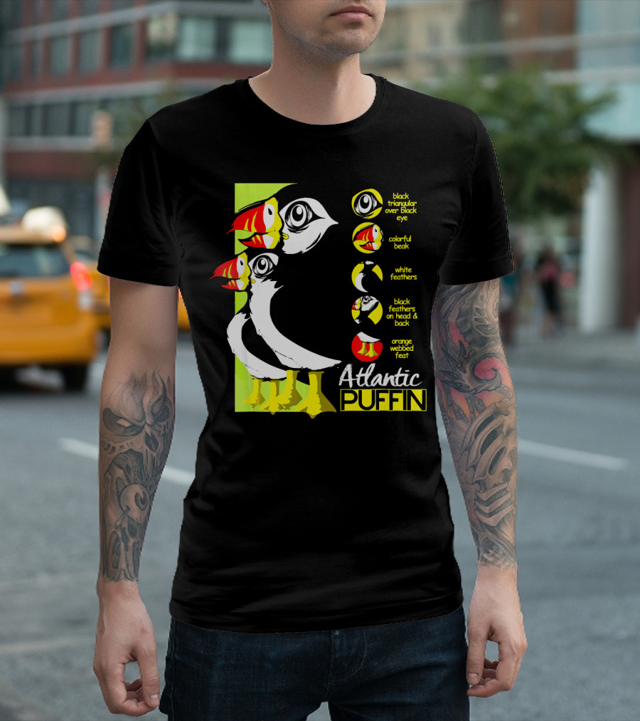 Atlantic Puffin Anatomy Colorful Beak White Feathers Orange Webbed Feet Black Triangular Eye T-Shirt
