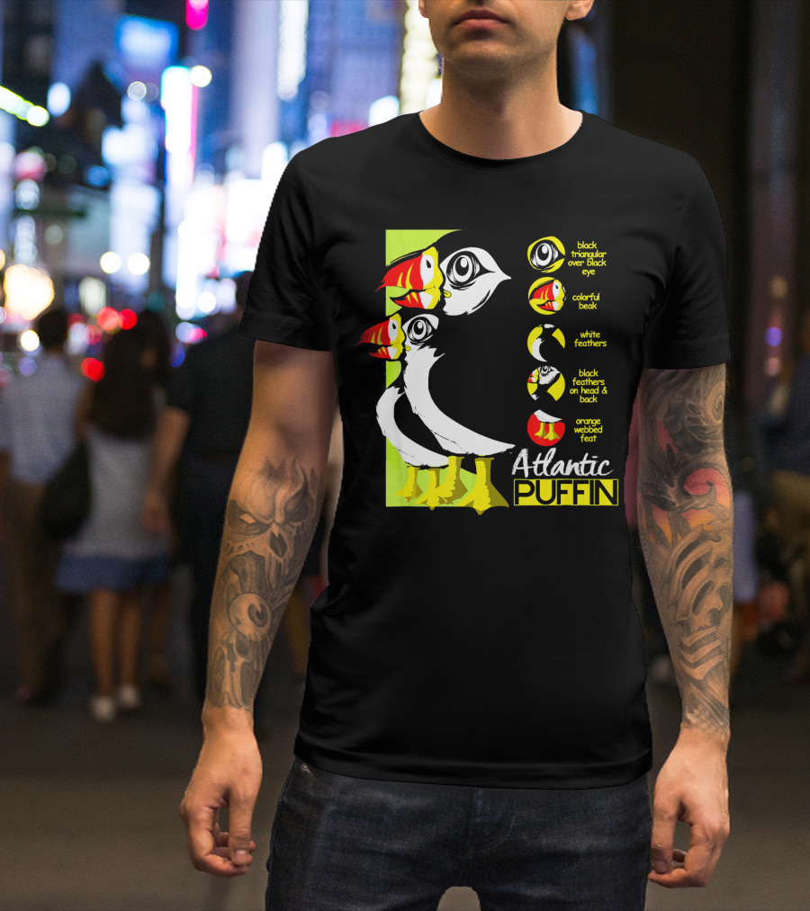 Atlantic Puffin Anatomy Colorful Beak White Feathers Orange Webbed Feet Black Triangular Eye T-Shirt