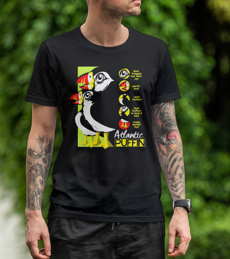 Atlantic Puffin Anatomy Colorful Beak White Feathers Orange Webbed Feet Black Triangular Eye T-Shirt