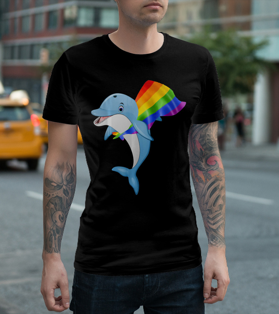 Vintage Dolphin with Gay Pride Rainbow Flag Cape T-Shirt