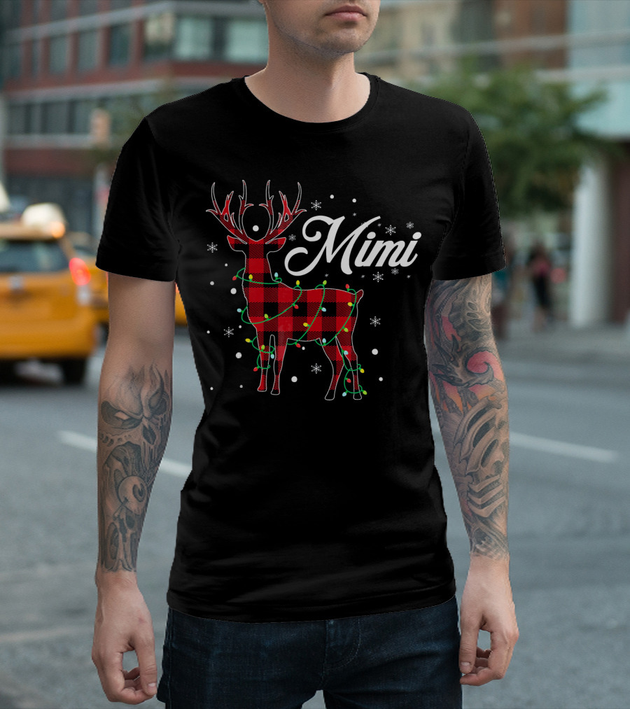Red Plaid Reindeer Mimi Christmas Buffalo T-Shirt