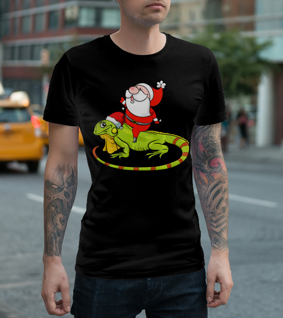 Santa Claus Riding Iguana Xmas Igua Festive Holiday Ride T-Shirt