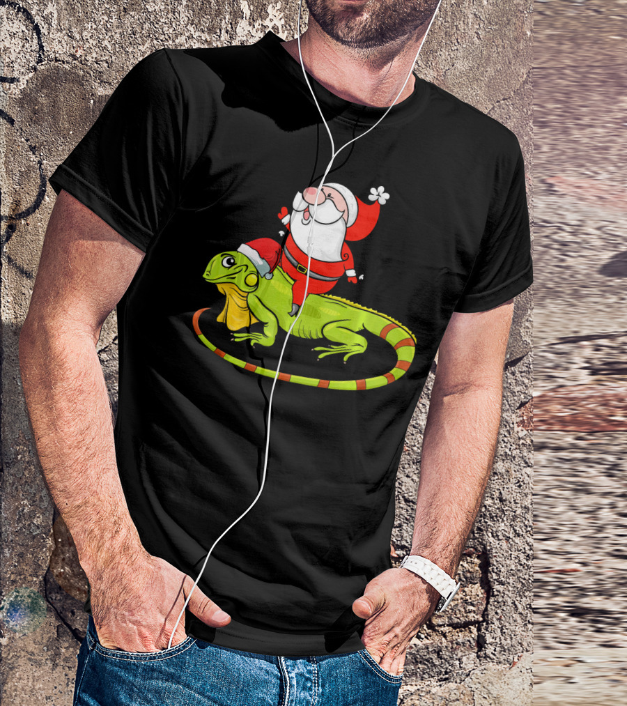 Santa Claus Riding Iguana Xmas Igua Festive Holiday Ride T-Shirt