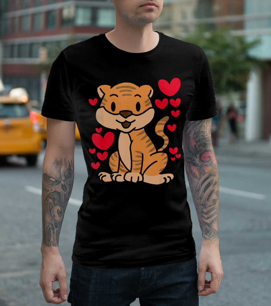 Tiger Love Valentines Day Cute Hearts Tiger Ro T-Shirt