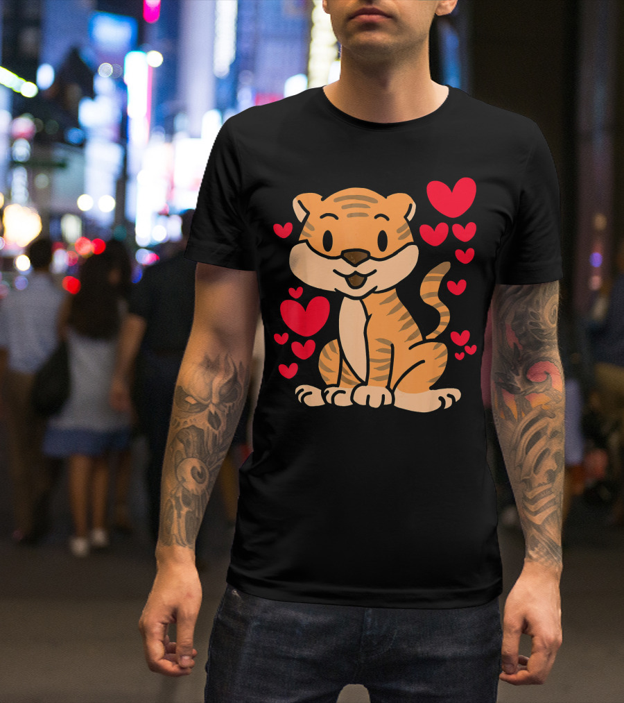 Tiger Love Valentines Day Cute Hearts Tiger Ro T-Shirt